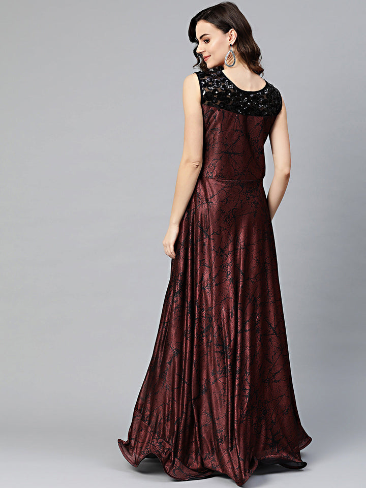 Embellished Cocktail Gown with Contemporary Abstract Print