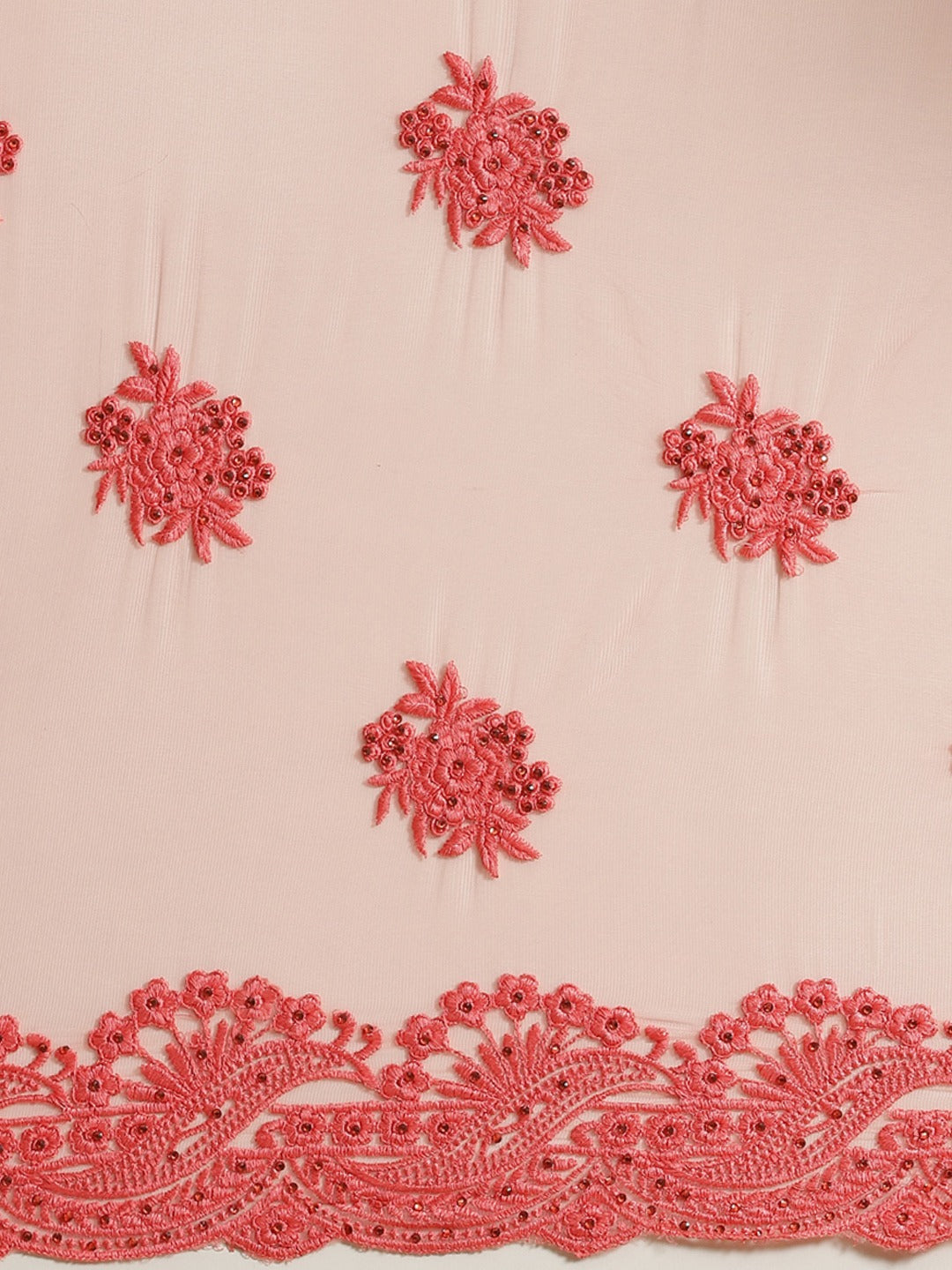 Resham Embroidered Saree with Scalloped border, Crystal Embellishments and Floral motifs