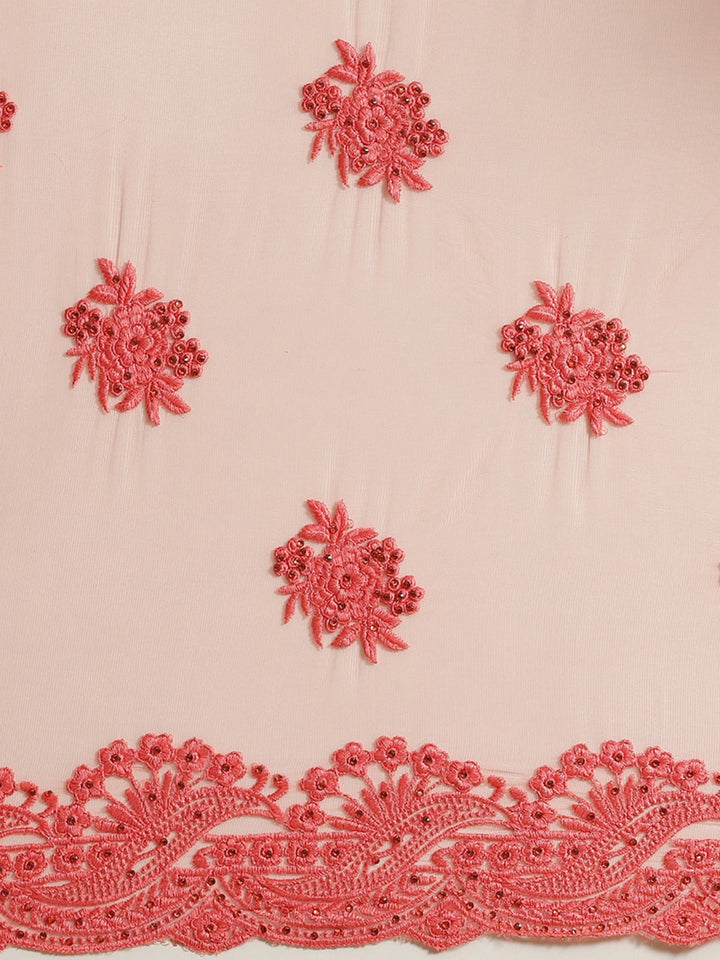 Resham Embroidered Saree with Scalloped border, Crystal Embellishments and Floral motifs