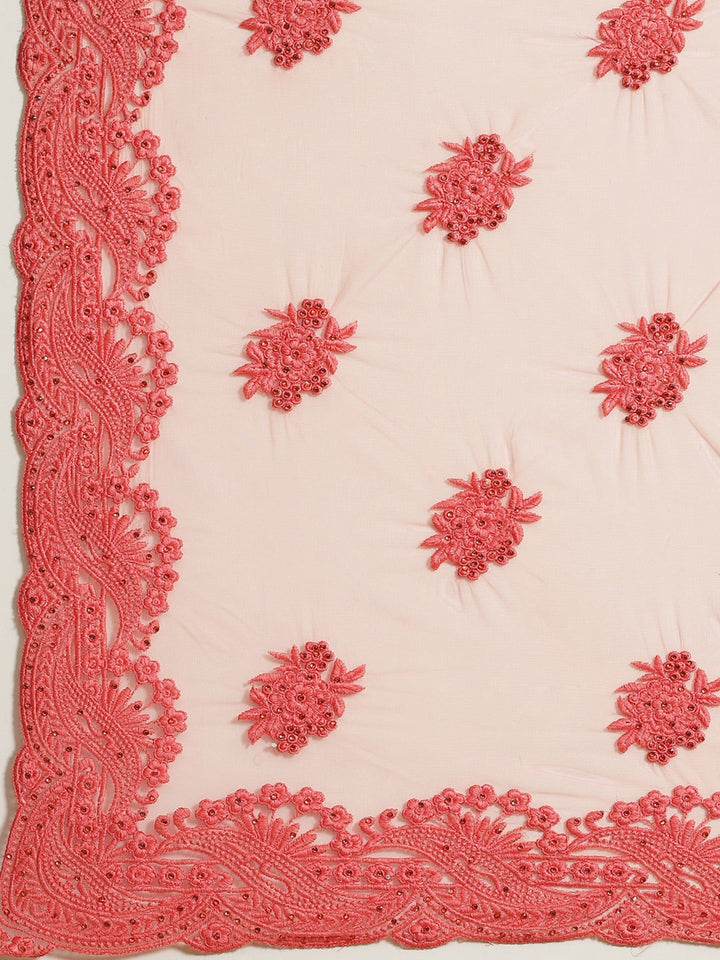 Resham Embroidered Saree with Scalloped border, Crystal Embellishments and Floral motifs