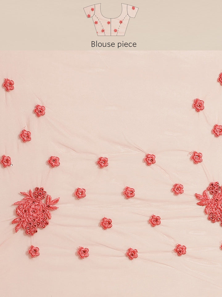 Resham Embroidered Saree with Scalloped border, Crystal Embellishments and Floral motifs
