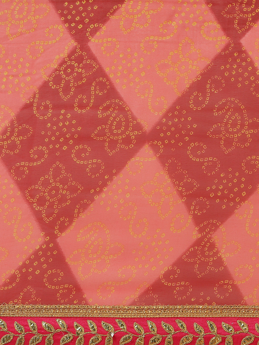 Pink & Maroon Georgette B&hani Print Saree & Gota Patti Jaipuri Border