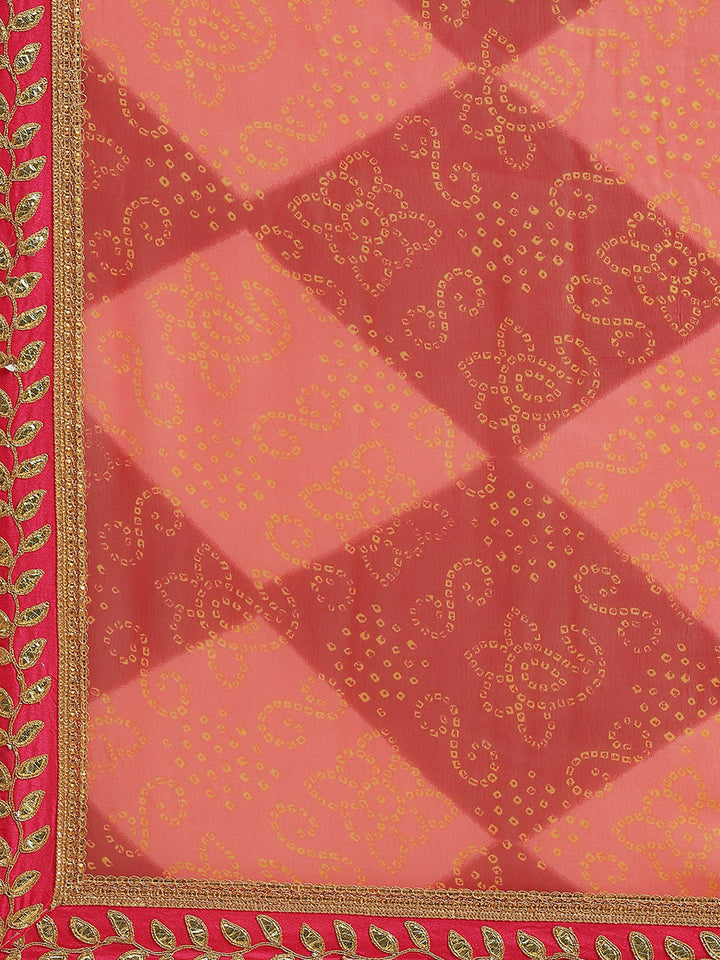 Pink & Maroon Georgette B&hani Print Saree & Gota Patti Jaipuri Border