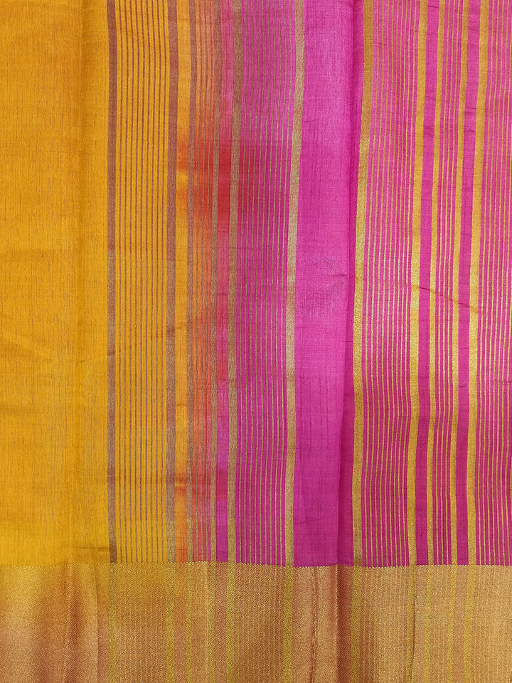 Colorblocked Banarasi Silk Saree with Broad Gold Zari Border