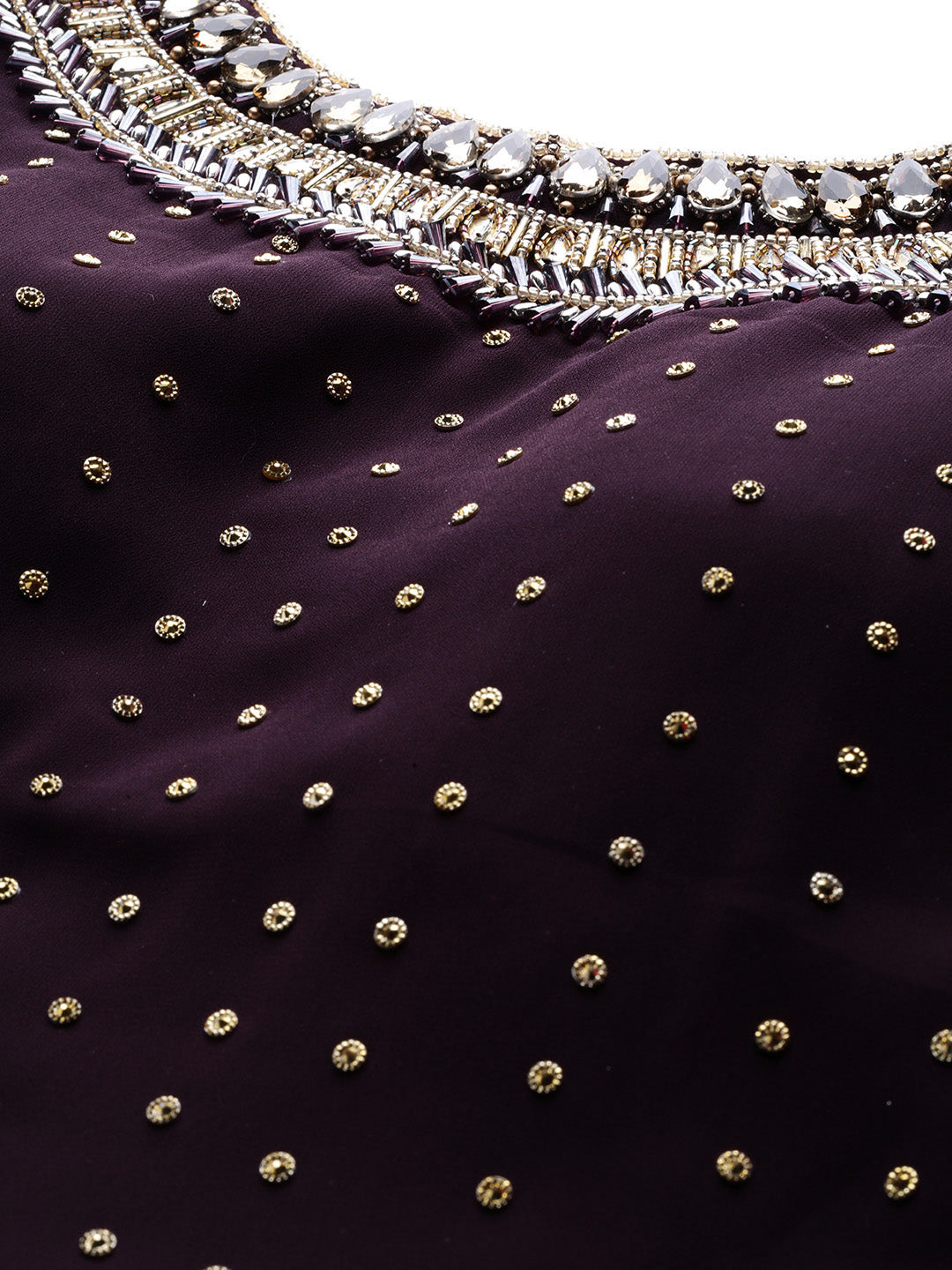 Purple Embellished Gown with Fringed Gold Dupatta