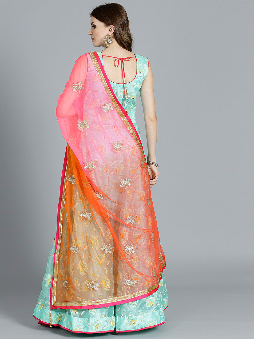 Foil Print Anarkali Suit with Ombre Embroidered Dupatta
