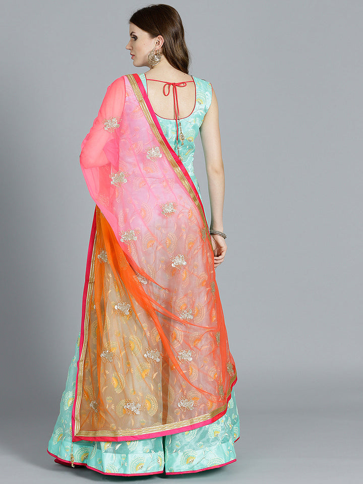 Foil Print Anarkali Suit with Ombre Embroidered Dupatta