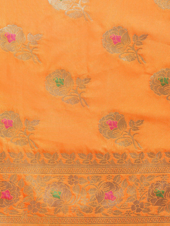 Banarasi Handloom Silk Saree with Floral Meenakari and Jhalar