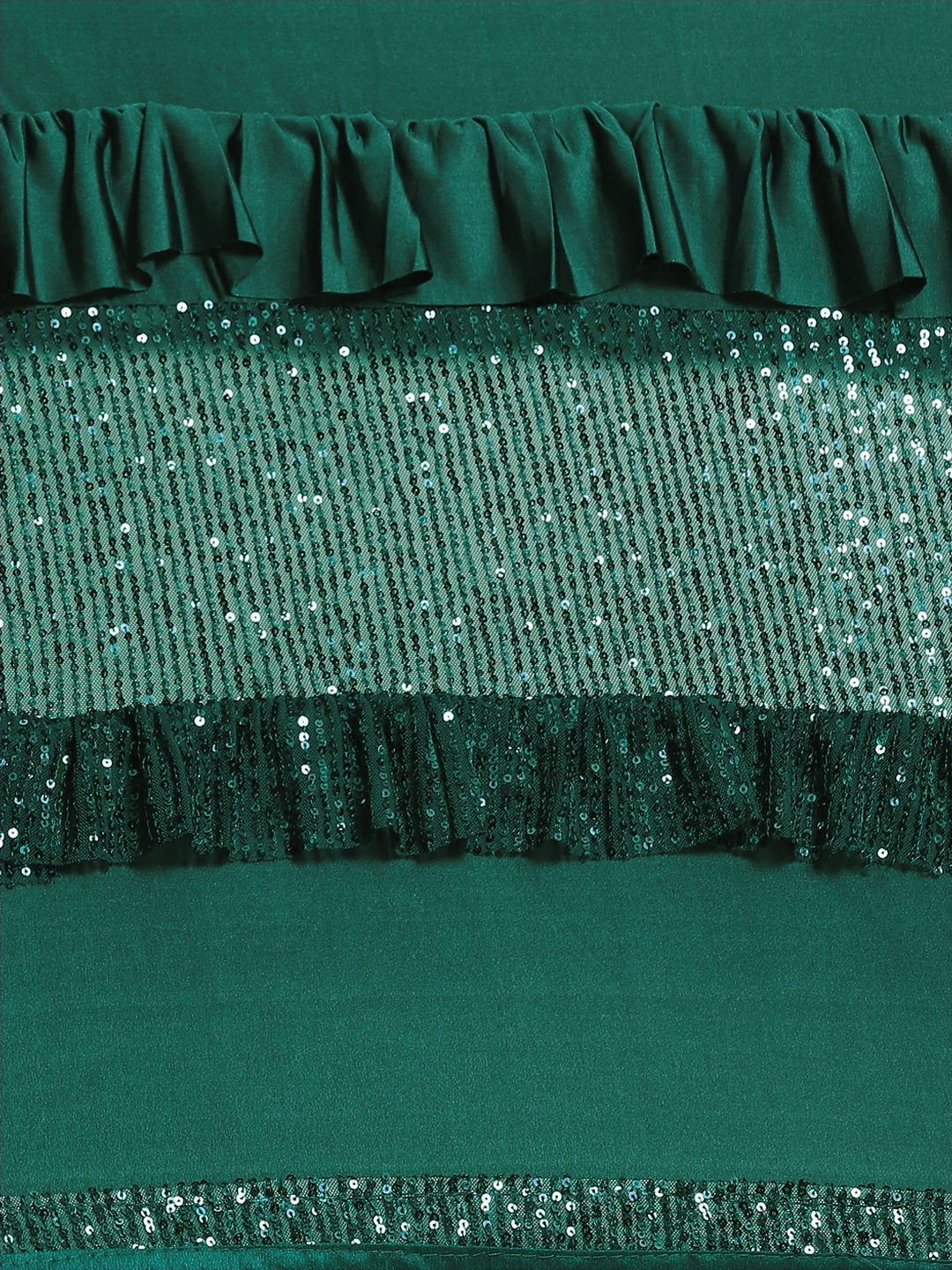 Deep Green Bling Lycra Ruffled Saree with Festive Layering & Sequence Sheet Embroidery