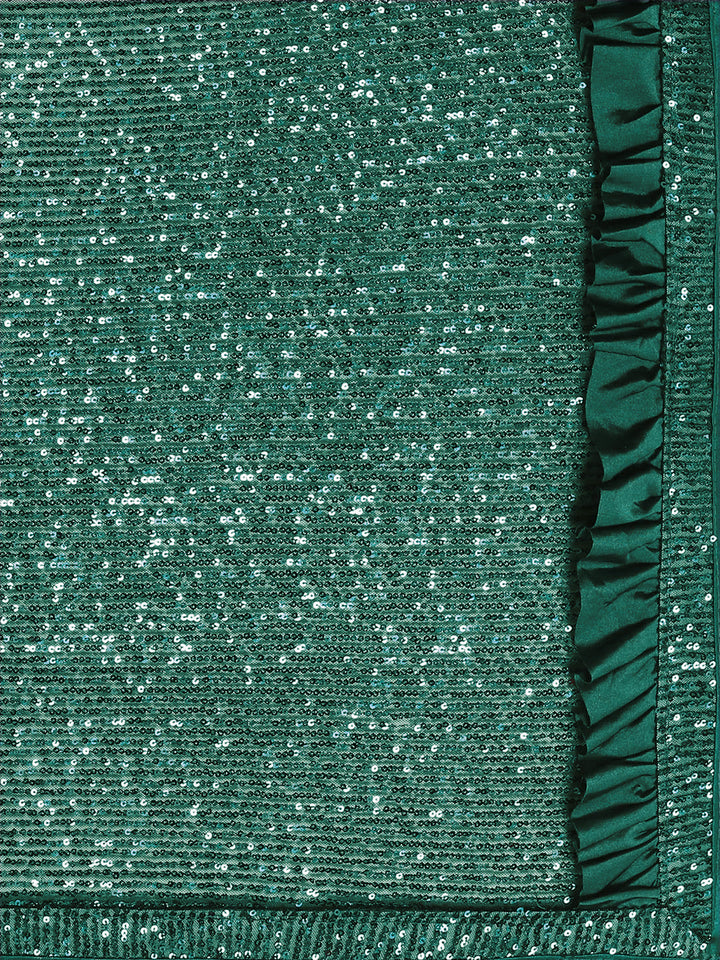 Deep Green Bling Lycra Ruffled Saree with Festive Layering & Sequence Sheet Embroidery