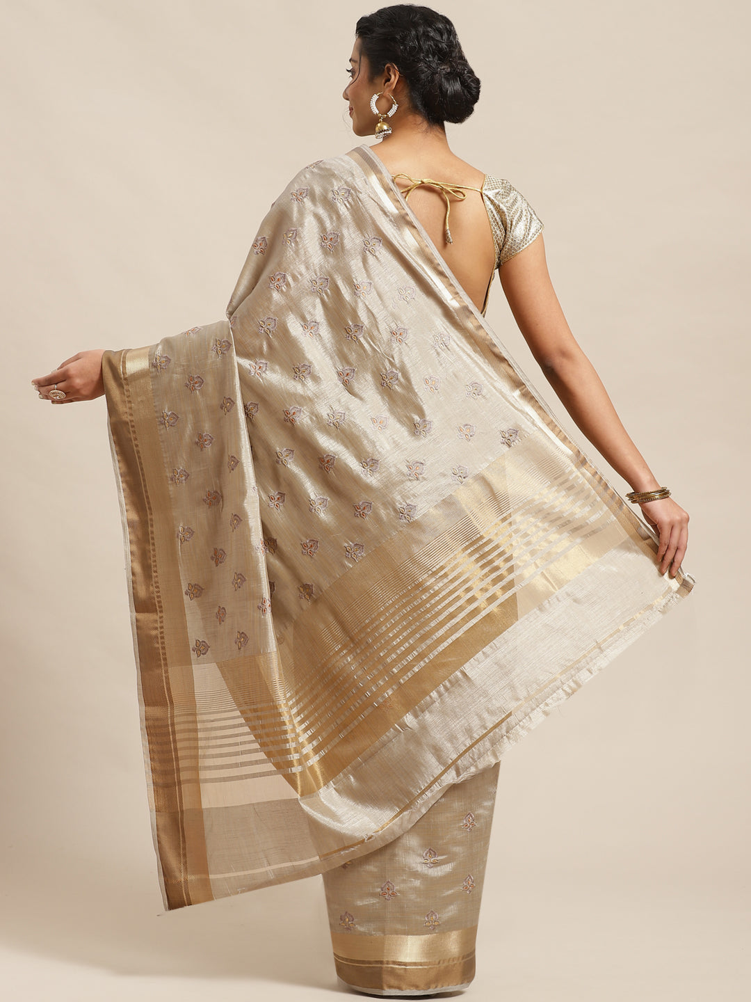 Handloom Chanderi Saree with Resham Embroidery intricate Floral Butas & Zari Ethnic Border