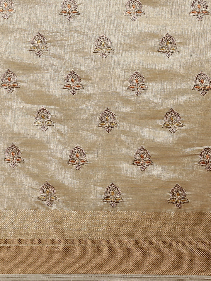 Handloom Chanderi Saree with Resham Embroidery intricate Floral Butas & Zari Ethnic Border