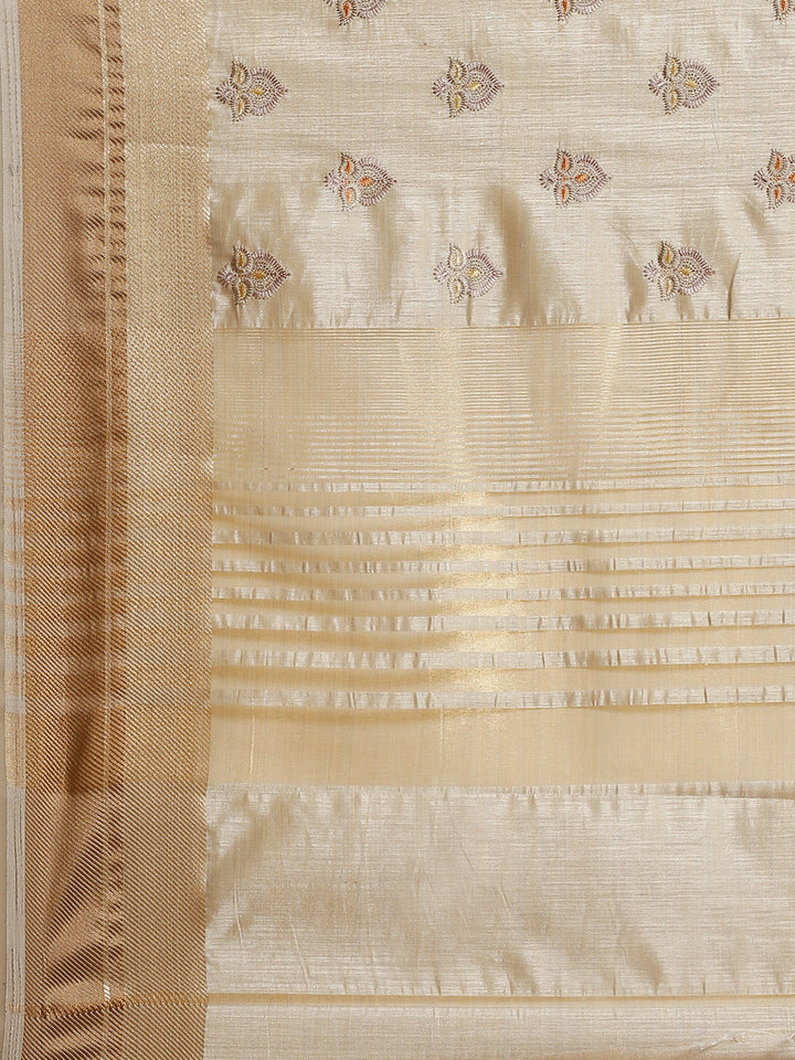 Handloom Chanderi Saree with Resham Embroidery intricate Floral Butas & Zari Ethnic Border