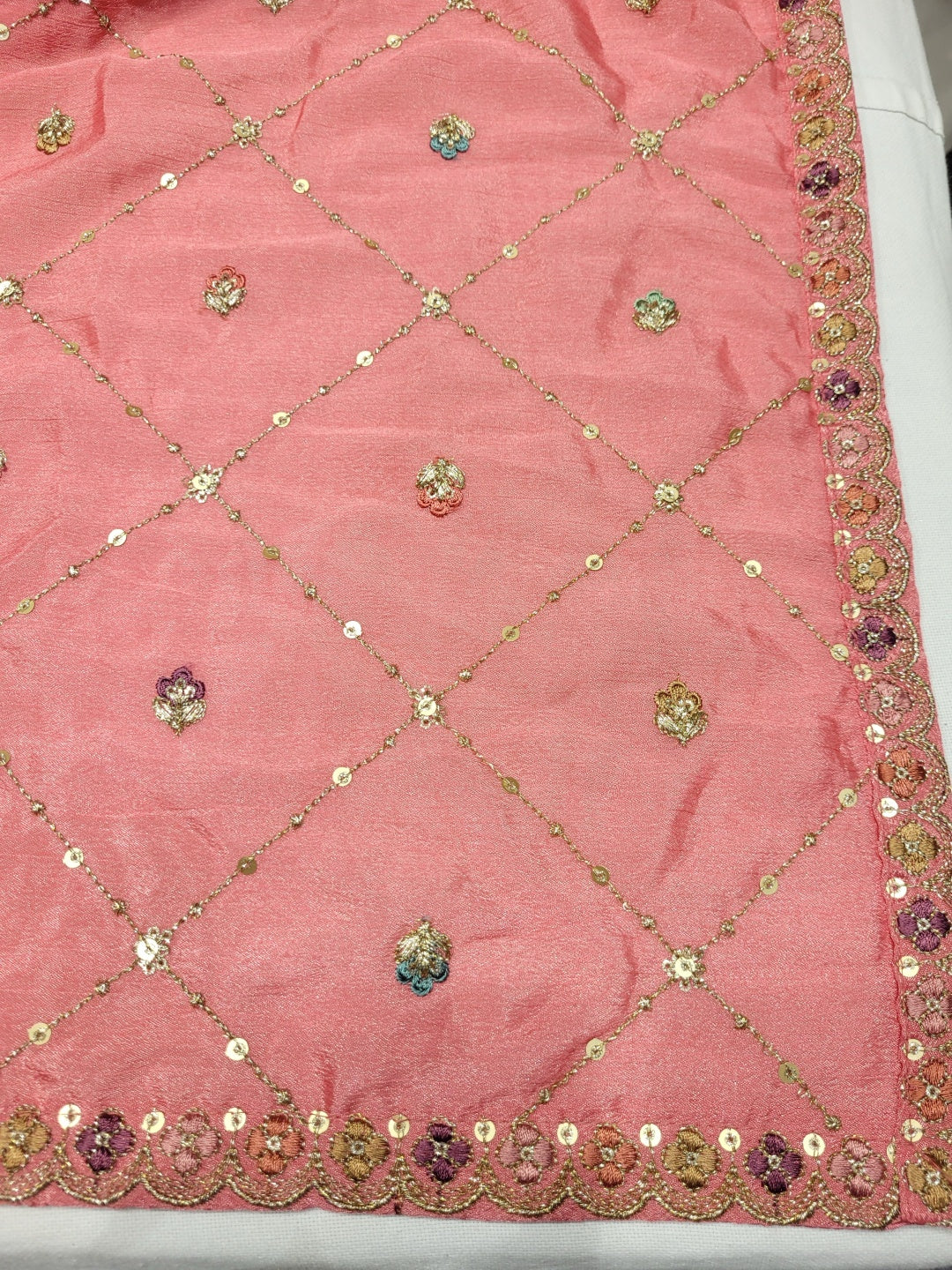 Sequinned Kurta Gharara Set with Zardozi Embroidered Kalis, Paisleys & Scalloped Dupatta