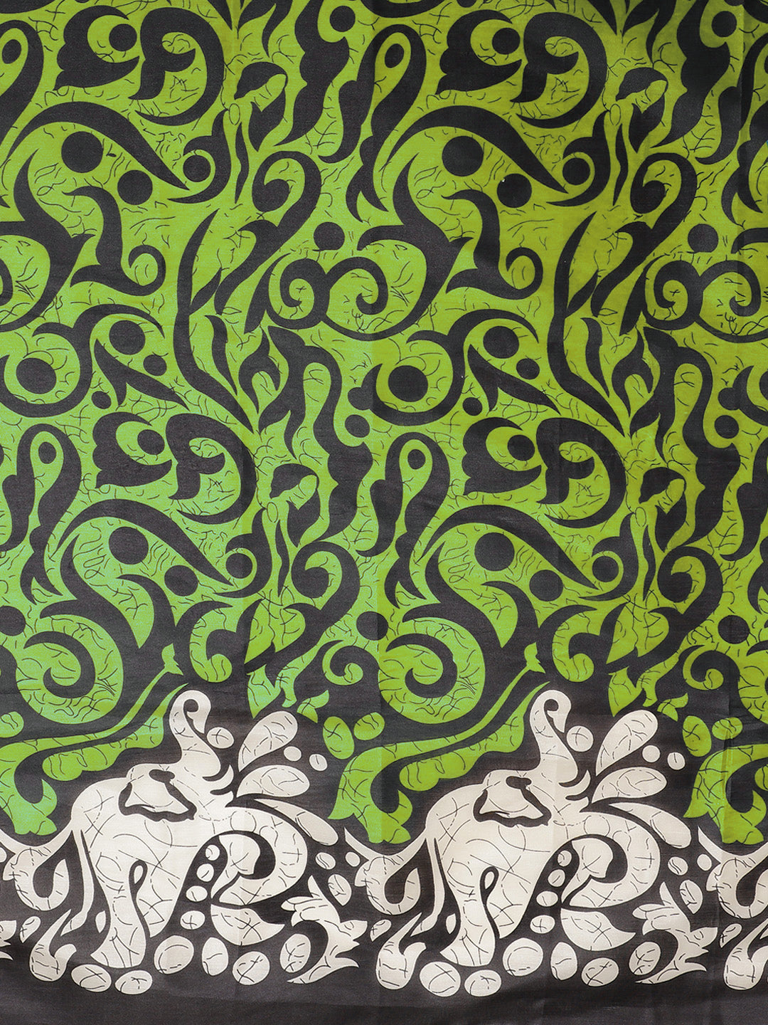 Green French Silk printed Saree with Colorblocking Digital Design
