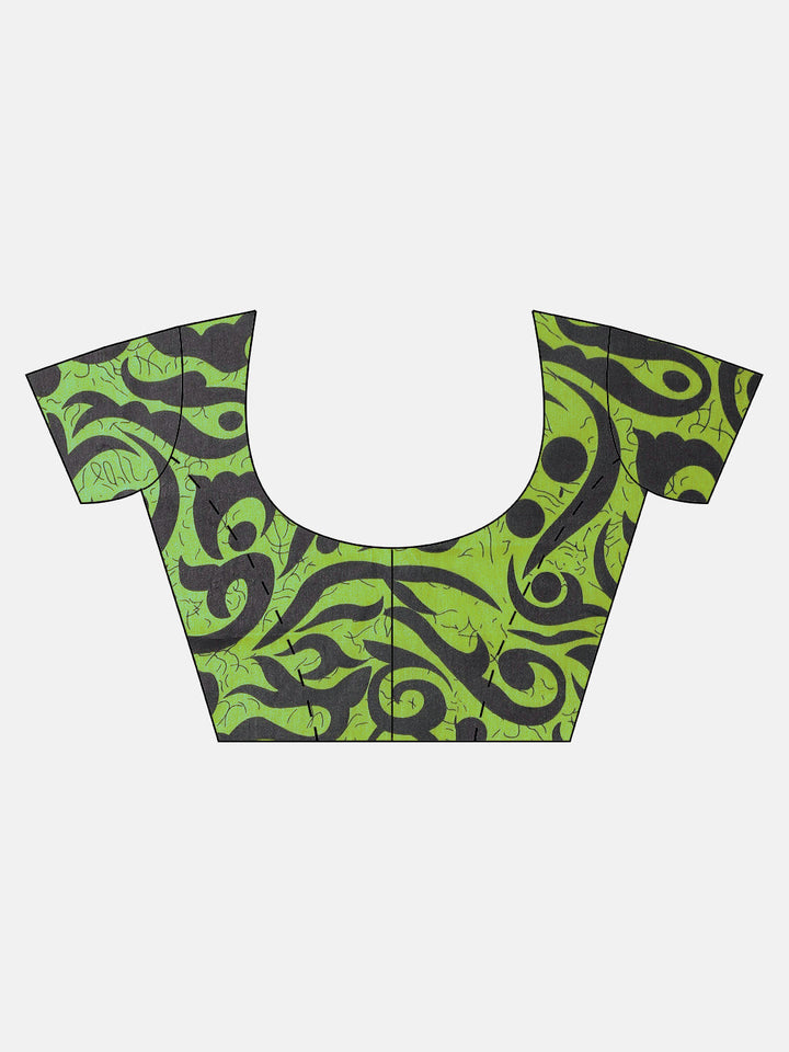 Green French Silk printed Saree with Colorblocking Digital Design