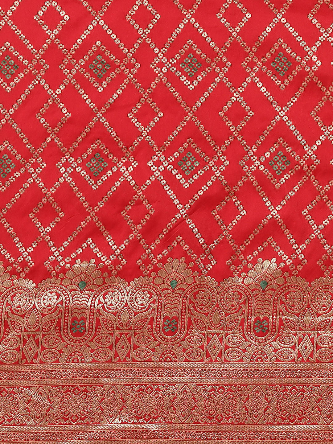 Red Ikat pattern Banarasi Saree with Resham & Zari Weaving