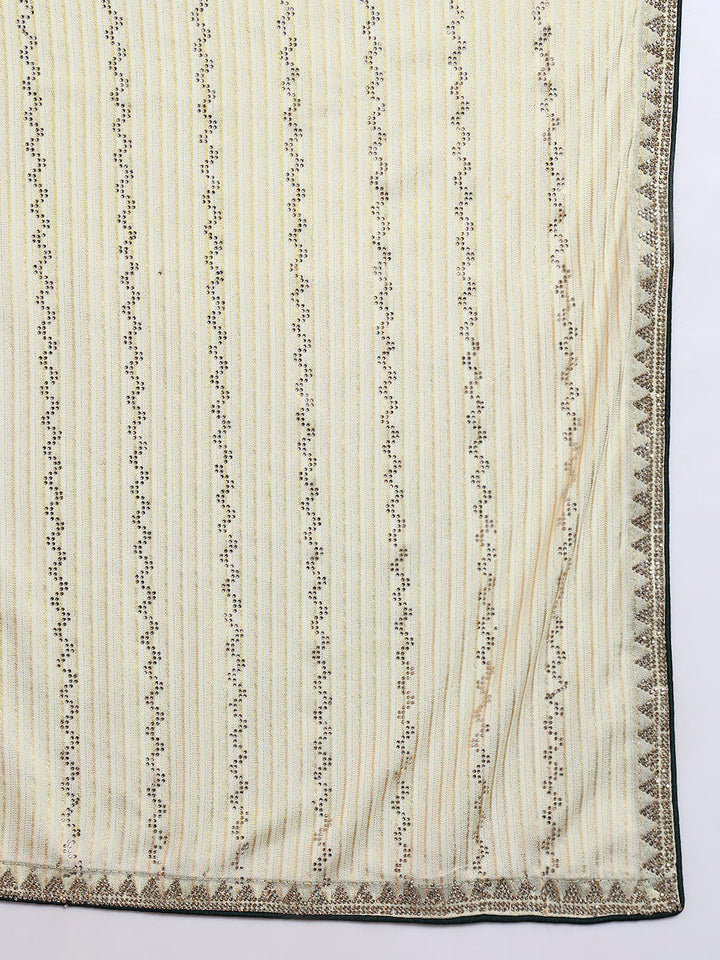 Crystal Swarovski Embellished Satin Georgette Cocktail Saree with Weaved Zari Stripes