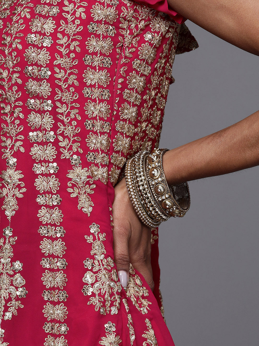 Fuchsia Resham Embroidery Peplum Layered Sharara Set
