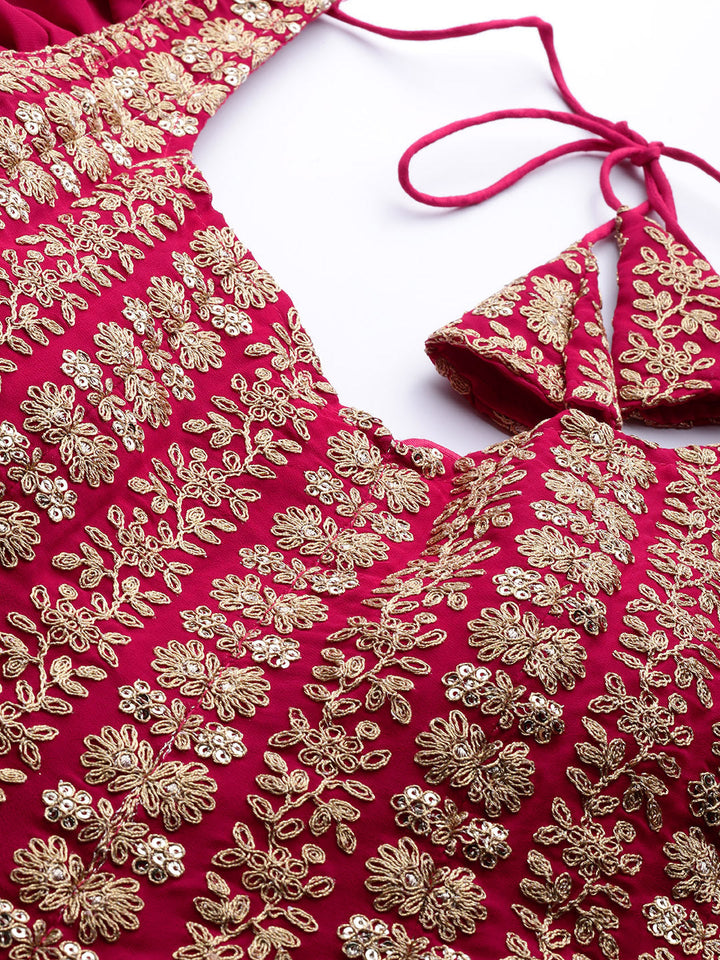 Fuchsia Resham Embroidery Peplum Layered Sharara Set
