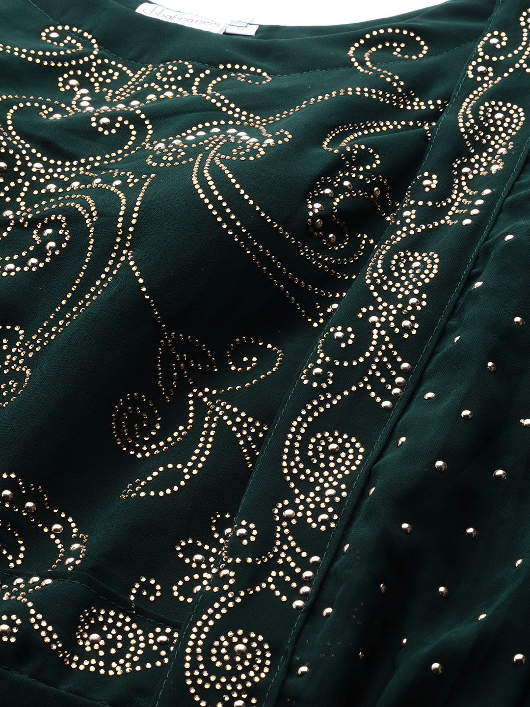 Embellished Bottle Green Georgette Pre-Draped Saree Gown With Attached Dupatta