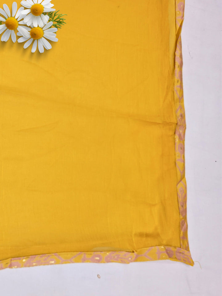 Ikat Animal Print Dress Material with Sequin Embelished Neckline & Flowy Chiffon Dupatta