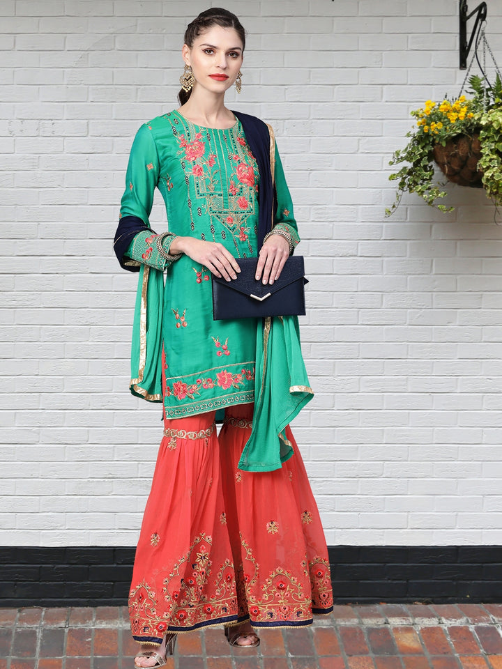 Embellished Kurta Sharara Set with Zari and Resham