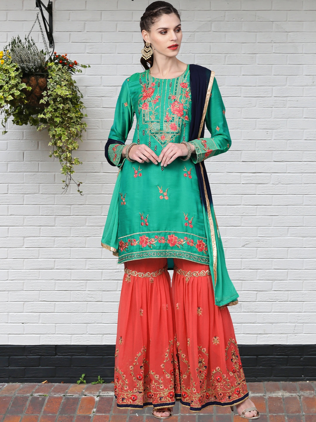 Embellished Kurta Sharara Set with Zari and Resham