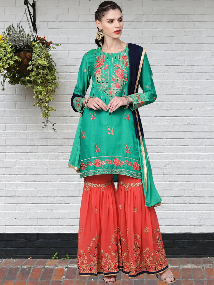 Embellished Kurta Sharara Set with Zari and Resham