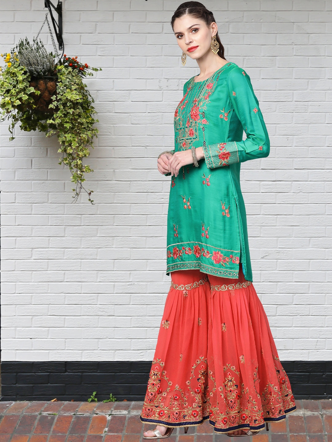 Embellished Kurta Sharara Set with Zari and Resham