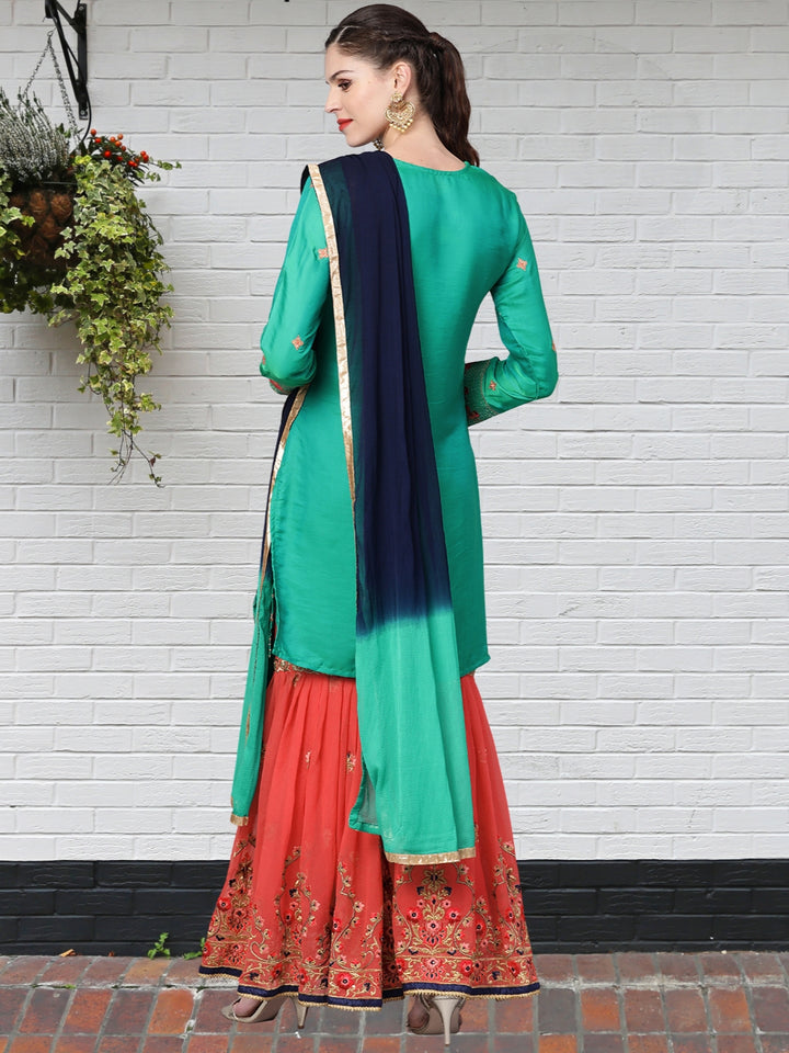 Embellished Kurta Sharara Set with Zari and Resham