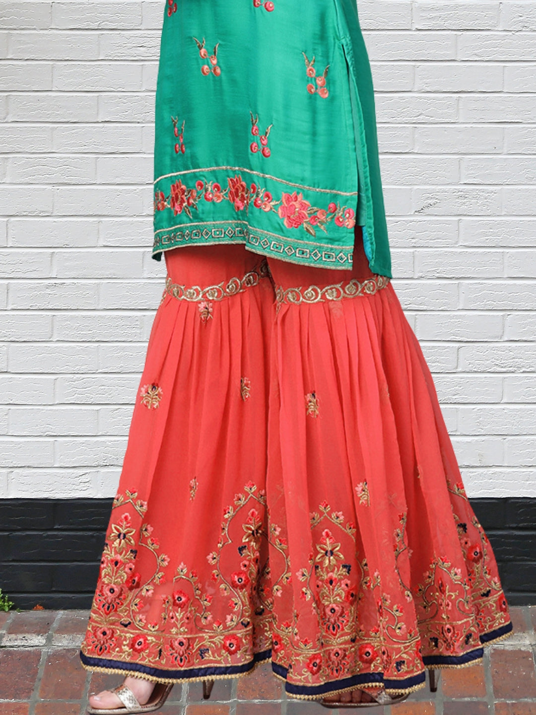 Embellished Kurta Sharara Set with Zari and Resham