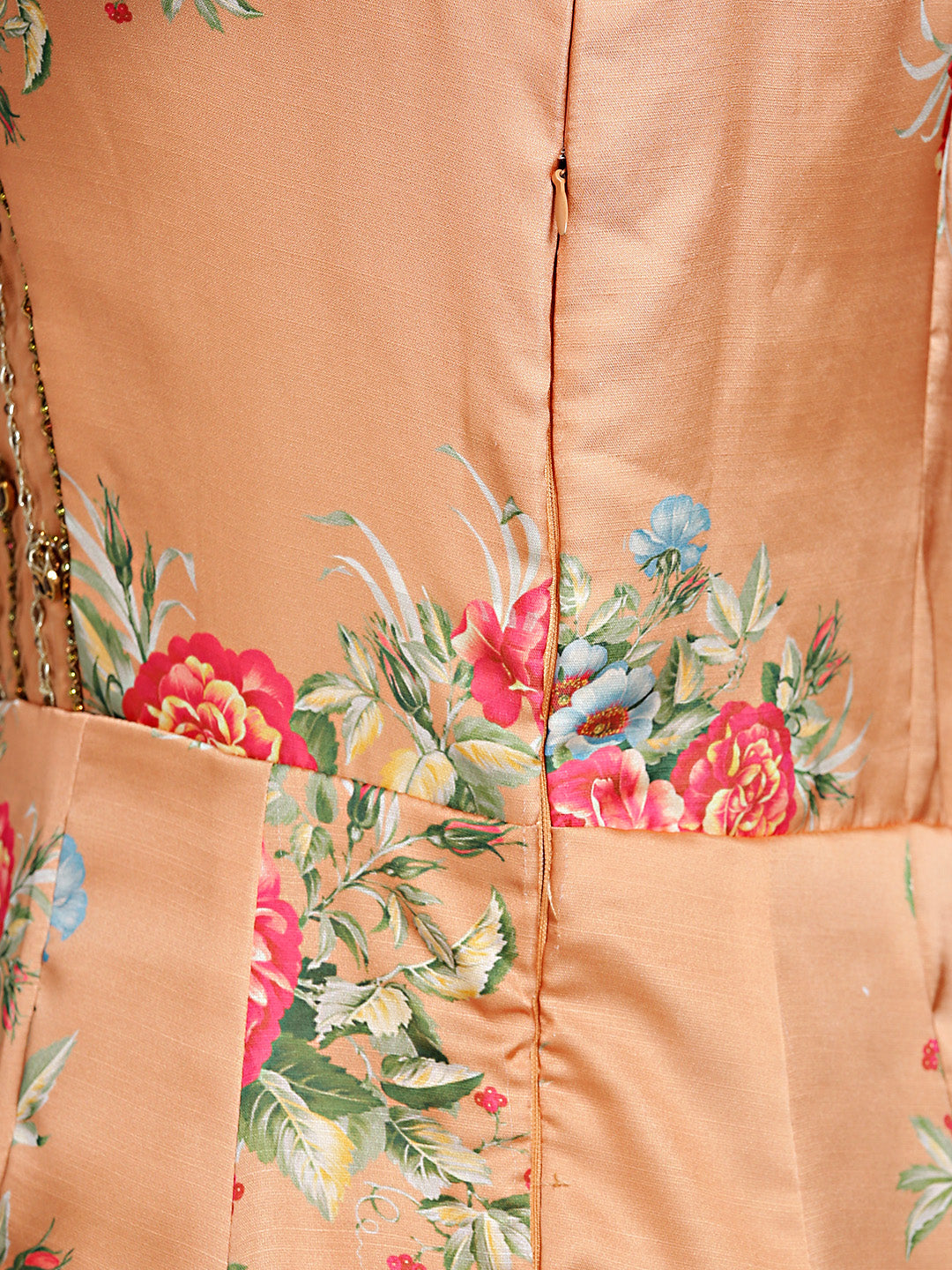 Floral Print Gown with Embellished Neckline