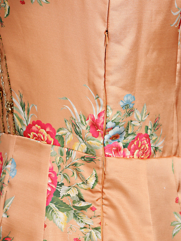 Floral Print Gown with Embellished Neckline