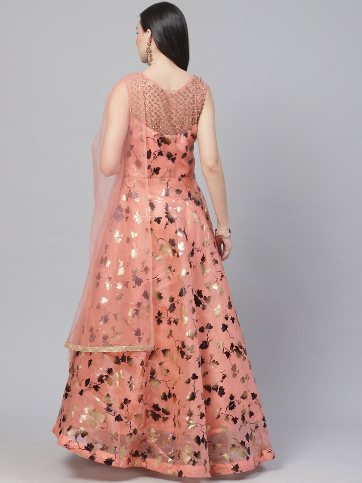 Made to Measure Embellished Cocktail Pastel Organza Gown with Floral Foil Print