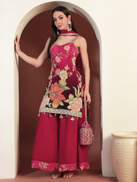 Chhabra 555 Digital Ombre Floral Print Kurta Set with Tasseled Hemline and Pearl Embellishments