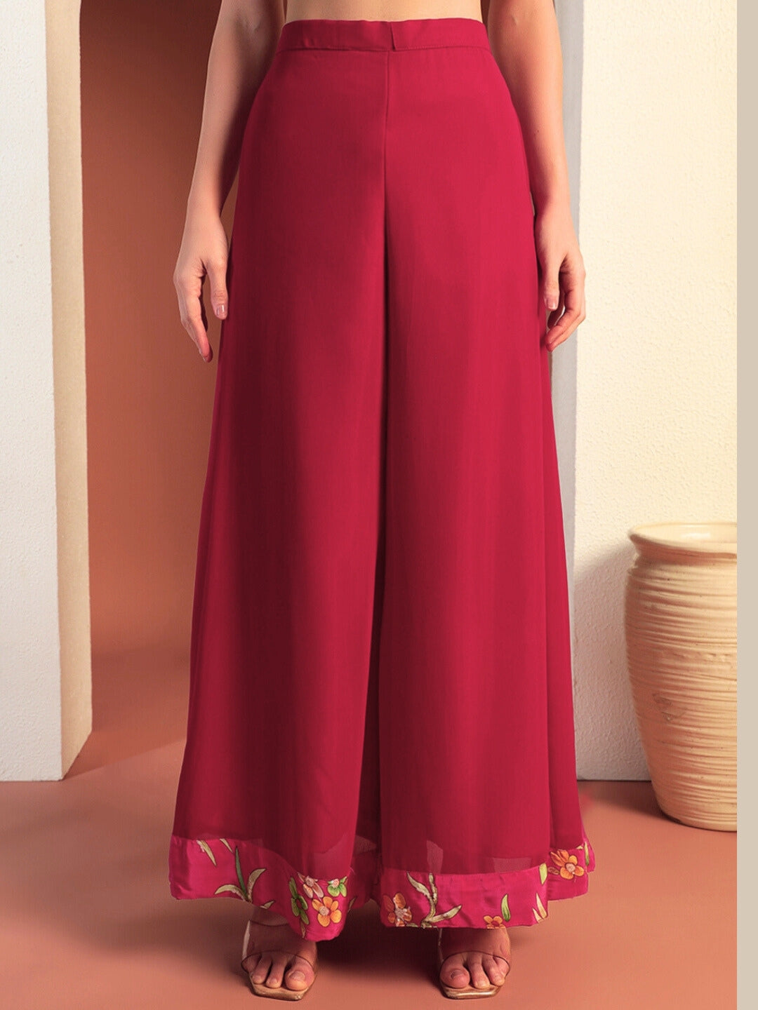 Digital Ombre Floral Print Kurta Set with Tasseled Hemline and Pearl Embellishments