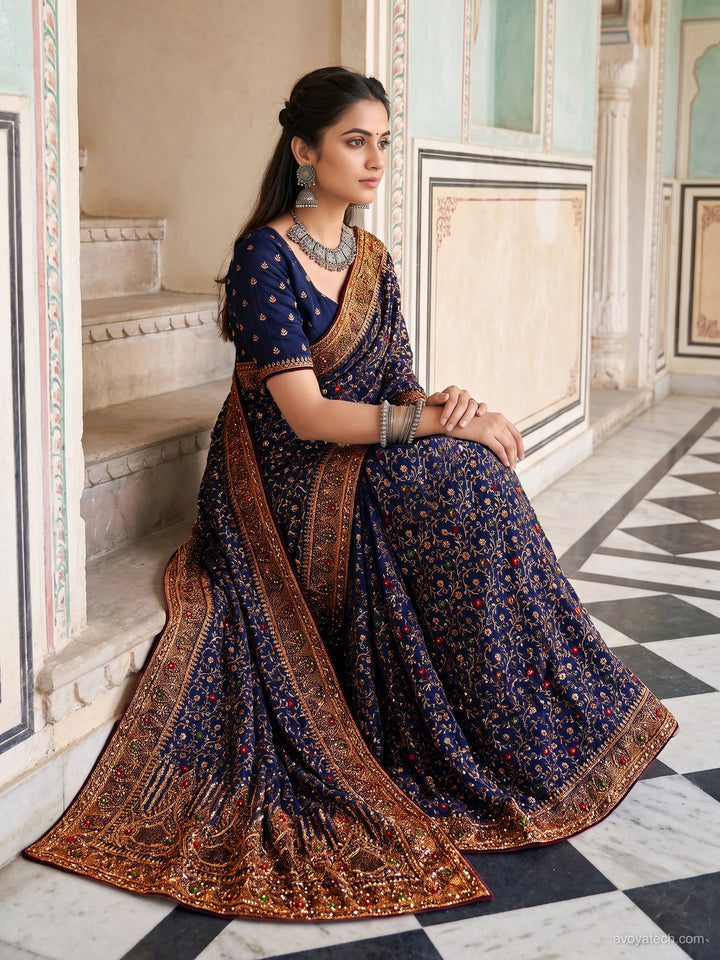 Zari & Stone Embroidered Net Saree with Blouse Piece