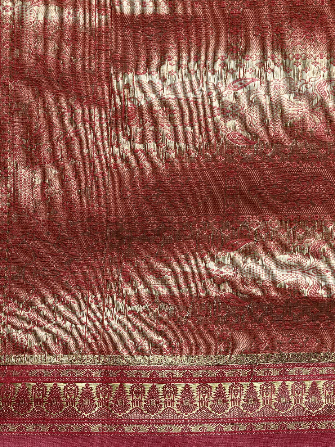 Beige & Red Handloom Traditional NarayanPet Silk  Saree