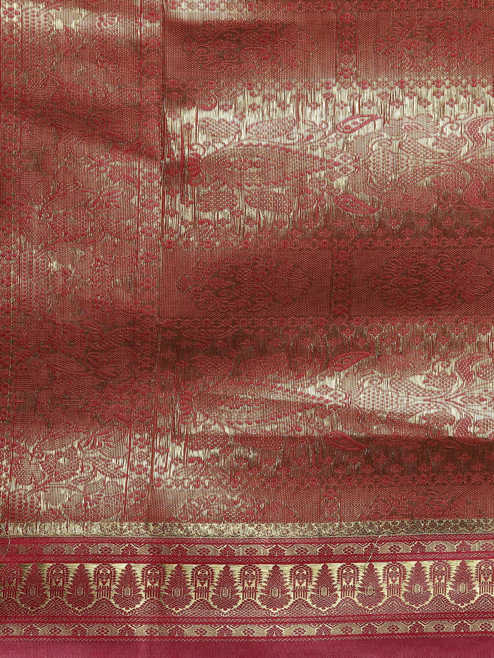 Beige & Red Handloom Traditional NarayanPet Silk  Saree