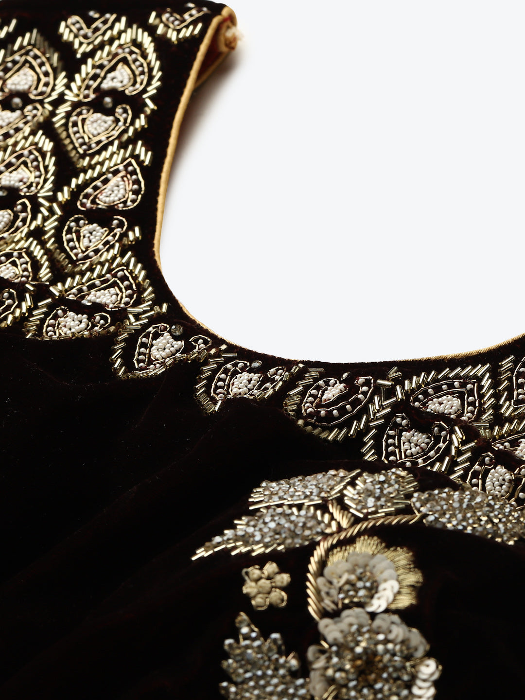 Floral Resham Embroidery Lehenga Set with Velvet Blouse, Frills & Crystal Embellishment