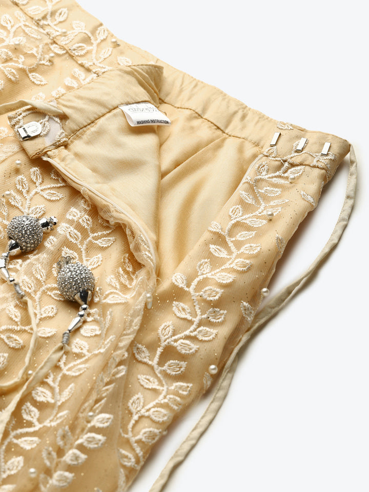 Floral Resham Embroidery Lehenga Set with Velvet Blouse, Frills & Crystal Embellishment