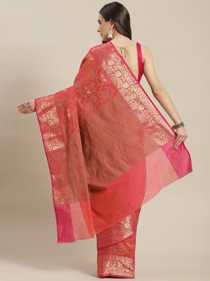 Banarasi Chanderi Meenakari Handloom Saree With Resham & Zari Weaving