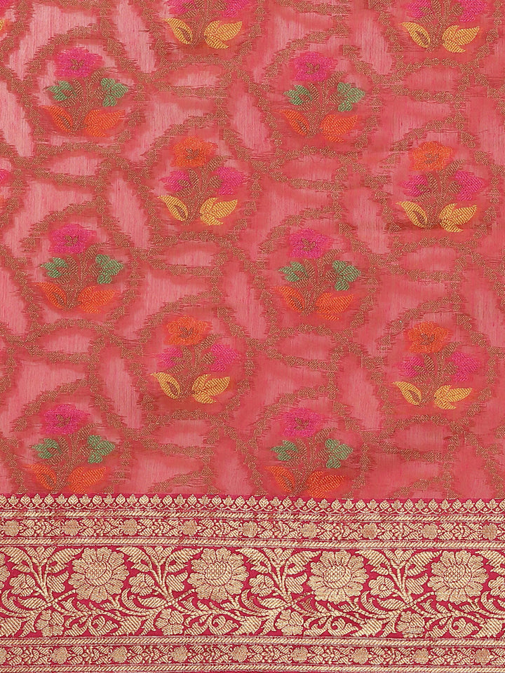 Banarasi Chanderi Meenakari Handloom Saree With Resham & Zari Weaving