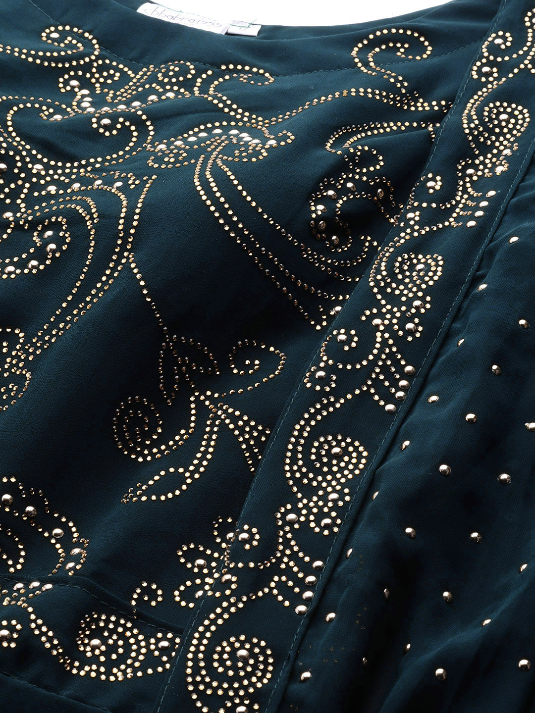 Navy Blue Georgette Pre Draped Saree Gown With Attached Dupatta