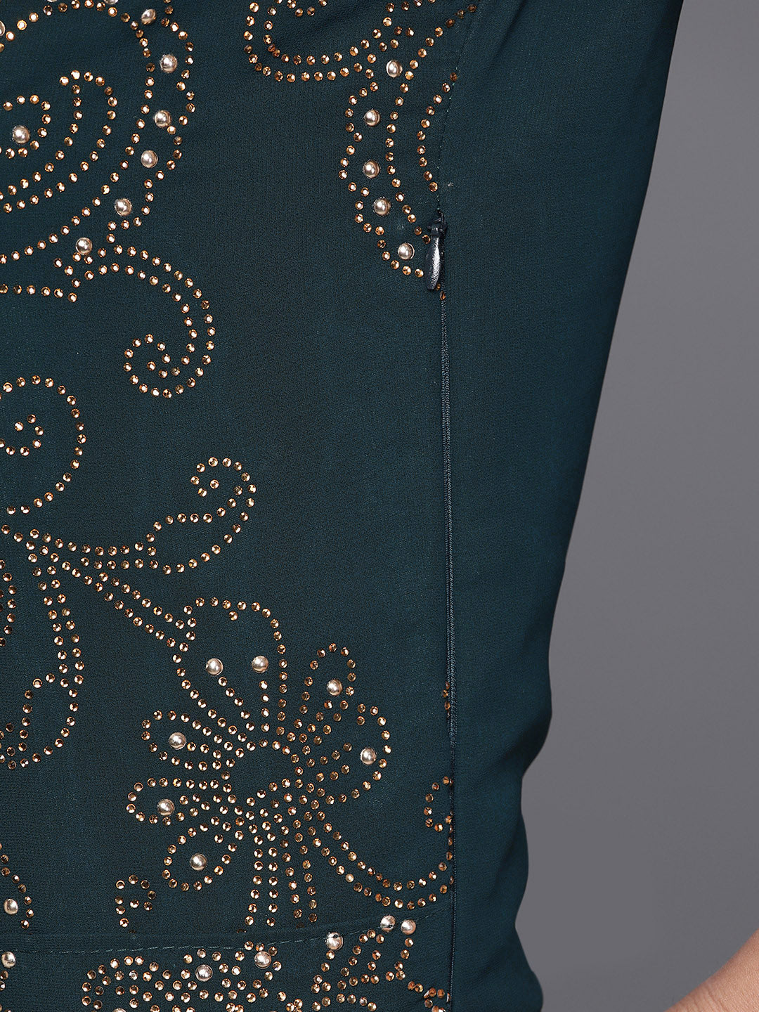 Navy Blue Georgette Pre Draped Saree Gown With Attached Dupatta