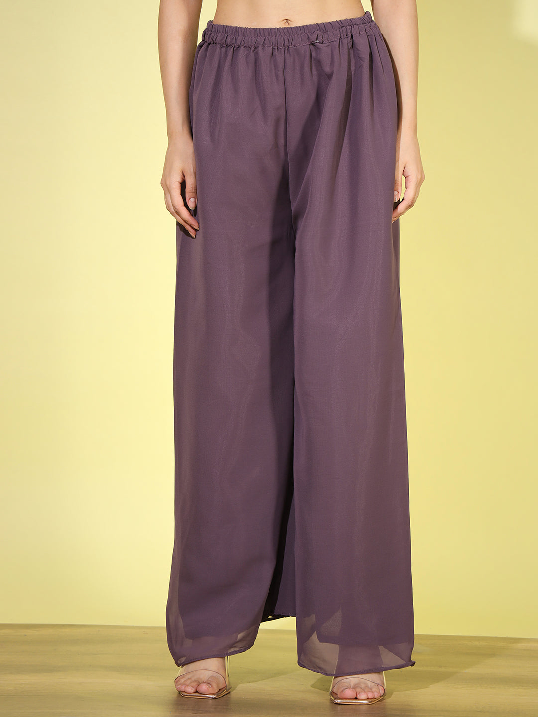 Mauve Mirror Embellished Georgette Nyraa Suit with Flared Palazzo