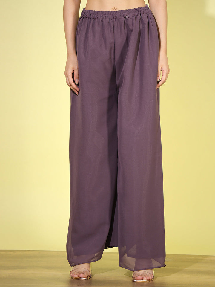 Mauve Mirror Embellished Georgette Nyraa Suit with Flared Palazzo