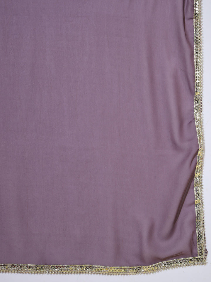 Mauve Mirror Embellished Georgette Nyraa Suit with Flared Palazzo