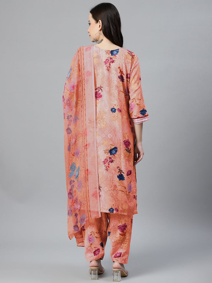 Pastel Digital Floral Print Dress Material with Chiffon Printed Dupatta